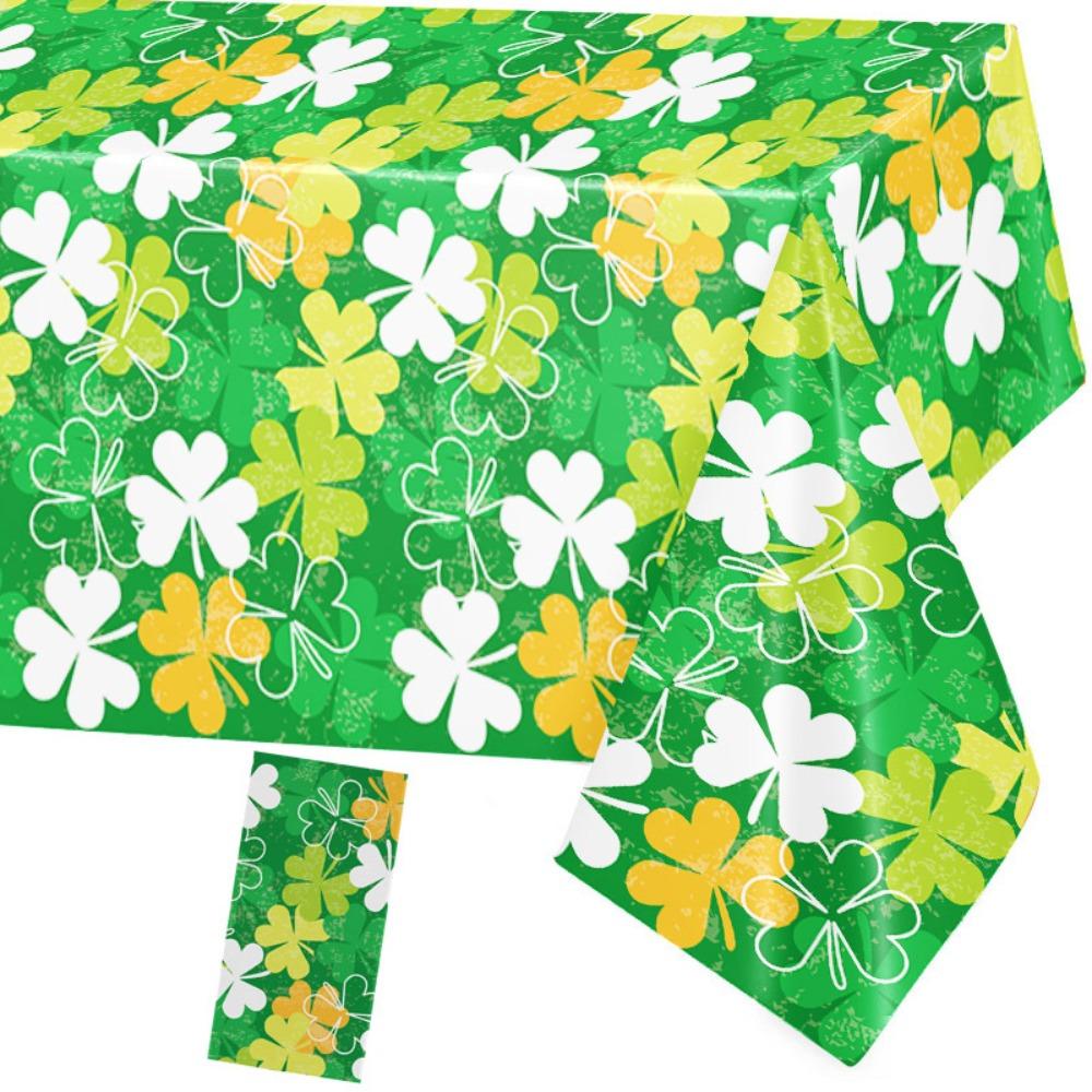 

137x274cm St. Patrick s Day Tablecloth Shamrock Lucky Table Mat Plastics Rectangle Shape Long Dining Table Decor