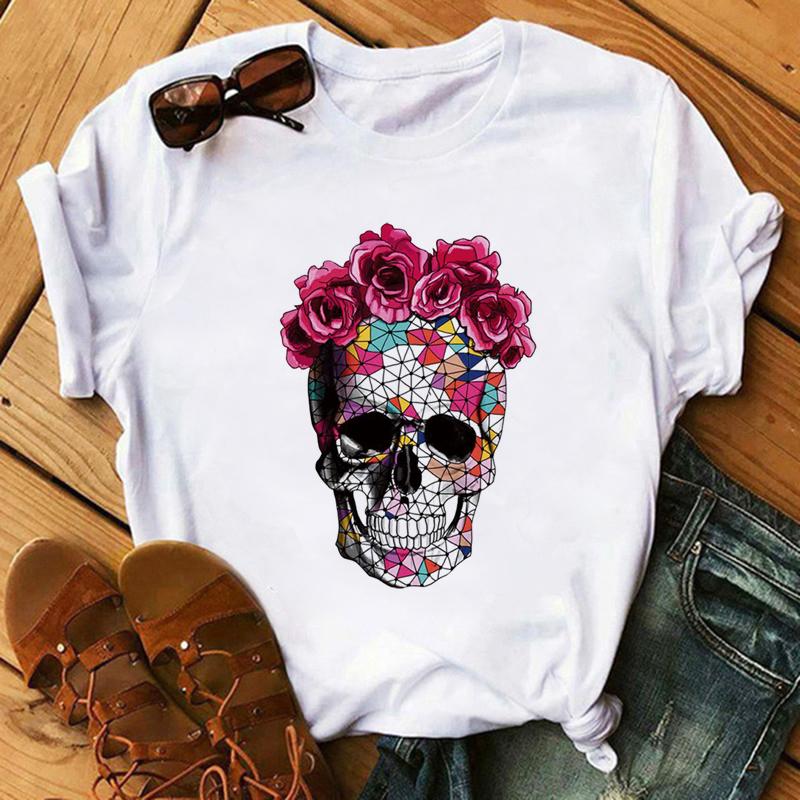Camiseta De Arte Esttica Feminina De Flores De Caveira Roupas Punk Rock Camiseta Estampada Com Cavaleiro Roupas Fitness Vero 2020