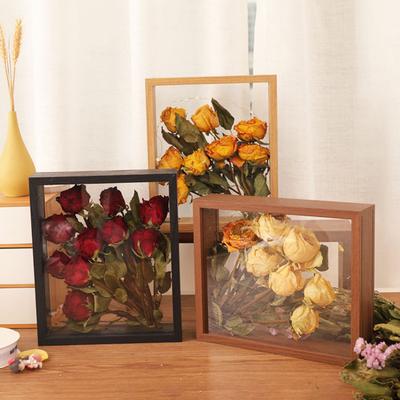 Cadre Photo en Bois Support d'Affichage Transparent Double Face Rustique de Bureau Image Flottante