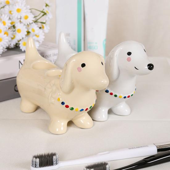 Toothbrush Holder Dachshund Shape Ceramic Multi-Slot Design Waterproof Bathroom Organizer Non-Slip Stable Base Manual Toothbrush