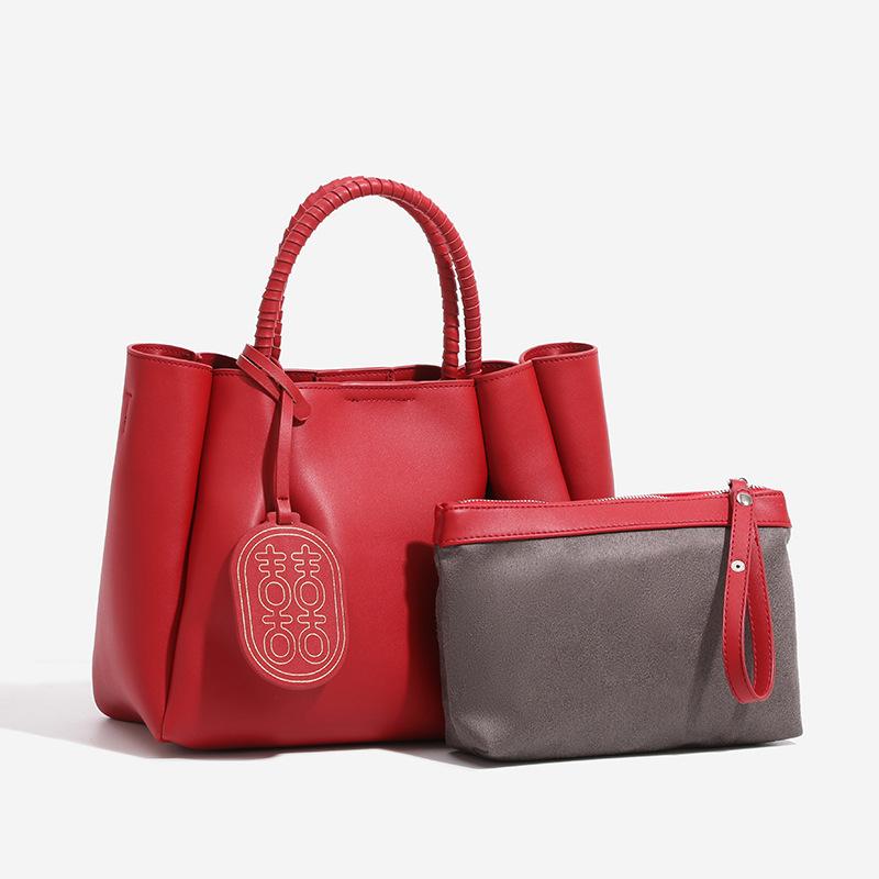 

Mother s Day Gift Leather Texture Red Wedding Bag Wedding Letter Handbag New Large Capacity Single Shoulder Crossbody Mother Bag