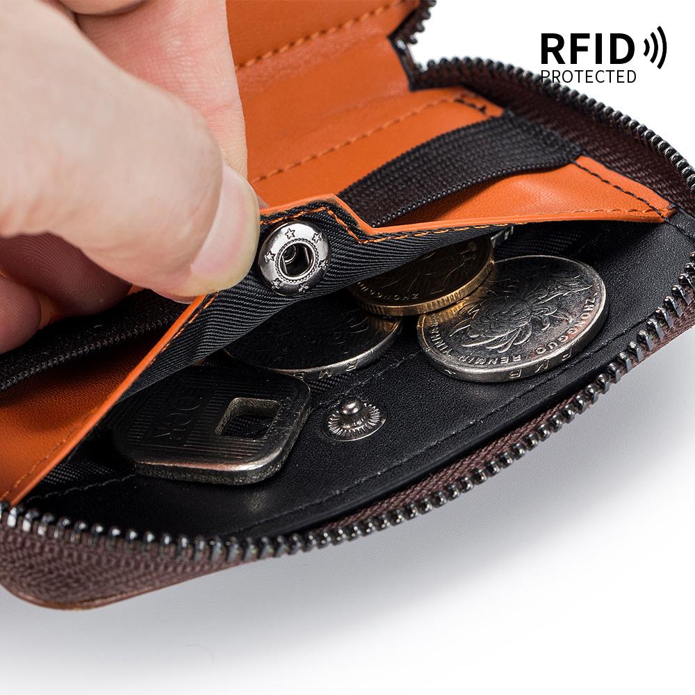 The First Layer of Cowhide Retro Men's Short Change Bag, European and American Vertical Dollar Clip, RFID Multi-card Pumping Card Bag.