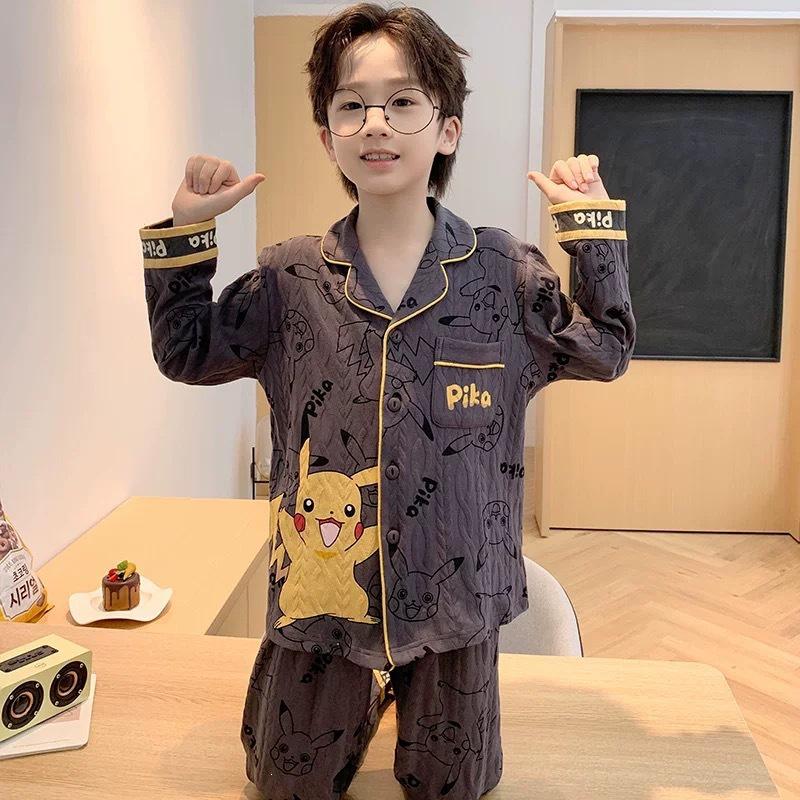 Douyin Boys' Cartoon Pajama Set - Spring/Autumn Long-Sleeve Cardigan for Kids