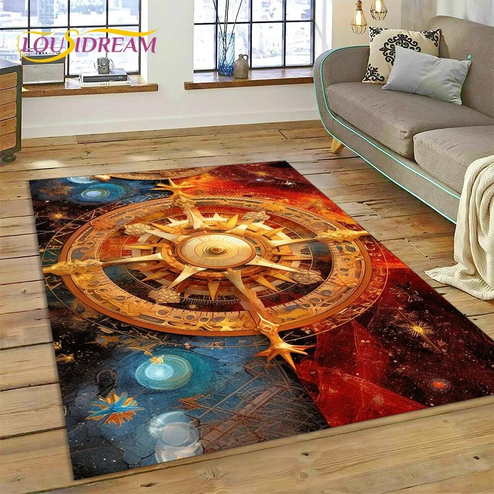 3D Oude Zeekaart Wereldkaart Kompas Tapijt Tapijt voor Slaapkamer Woonkamer Bank Decoratie, Kinderspel Grote Decoratieve Vloermat