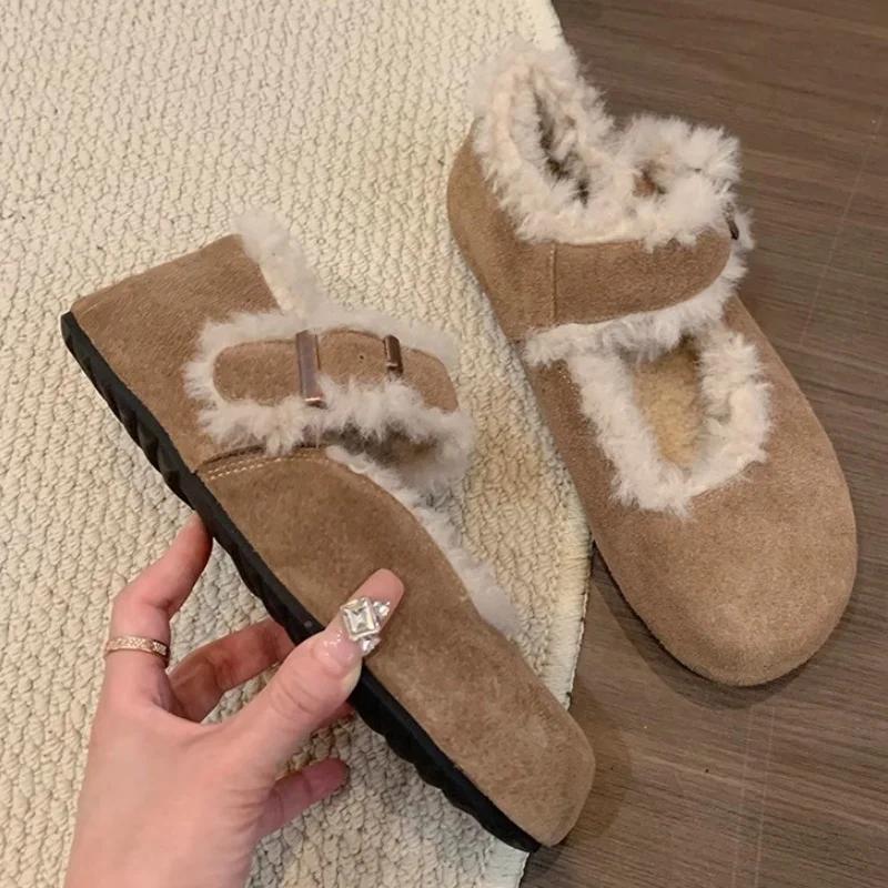 Fashion Flats Casual Women Warm Boots Winter New Suede Short Plush Shoes 2025 Trend Designer Shallow Walking Snow Boots Mujer Zapatos