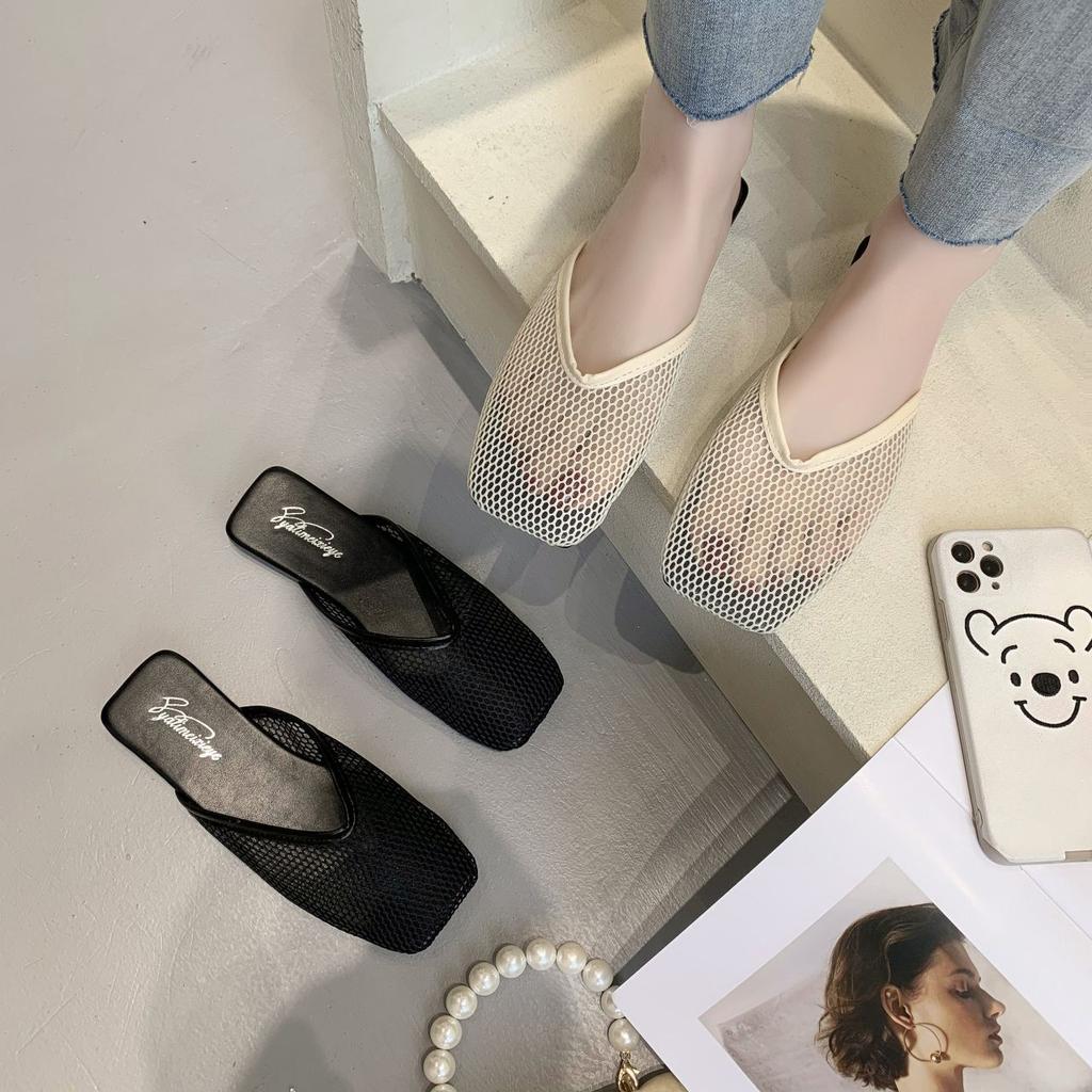 Simple Non-slip Lazy Sandals Korean Version Bag Head Slippers Women's 2025 New Flat-bottomed Fashion Outer Wear Breathable Mesh Shoes