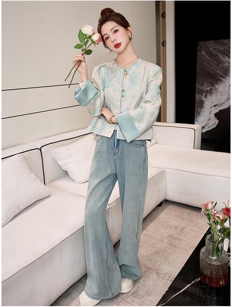 Women's Chinese Style Embroidered Jacquard Jacket, Round Neck, Spring/Autumn 2025 (YL715)