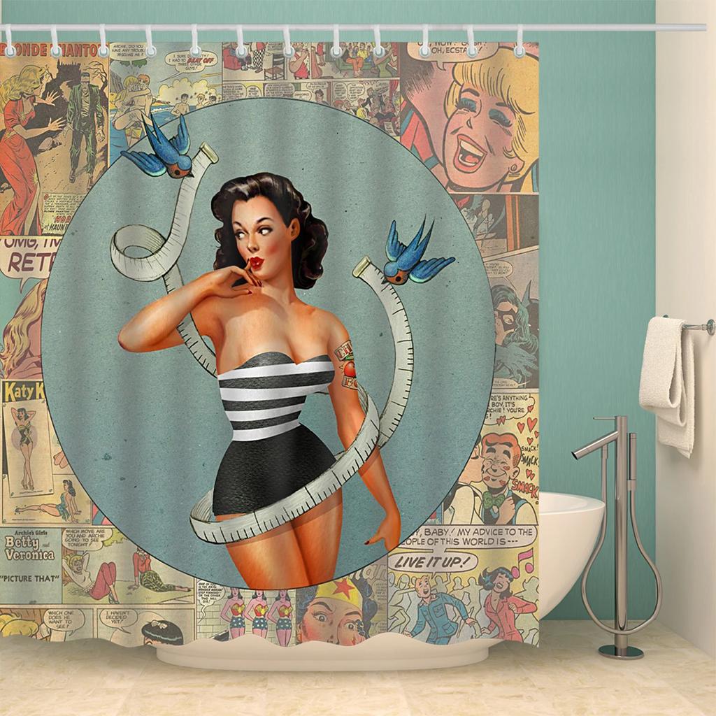 3D Sexy Shower curtains with 12 hooks waterproof polyester fabric washable bathroom Bath Curtain