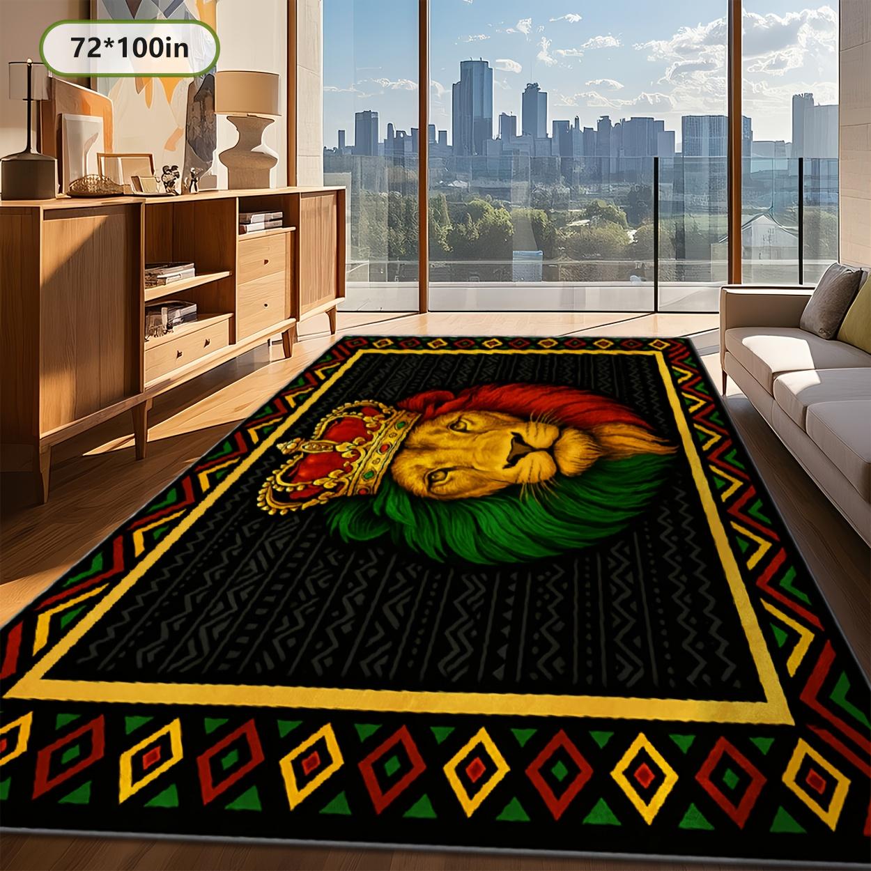 

Luxury Imitation Cashmere-like Lion & African Tribal Print Mat - Black & Golden Large Area Mat, Plush Soft Texture for Living Room, Bedroom, Outdoor 160cm x 200cm
