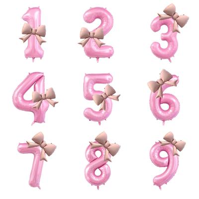 40 Inch Birthday Number Ballons Girls Princess Birthday Pink Bownot Balloons Wedding Party Ballons Jumbo Number Balloon