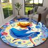 1pc Office Carpet, Ariel Little Mermaid Blue Moonlight Ocean Floral Chair Rug, Living Room Printed Round Rug, Home Chair Floor Mat