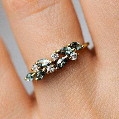 New Romantic Gold Color Ring with Light Blue Marquise CZ for Women Luxury Fashion Lady's Rings Party Creative Gift Jewelry