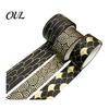 Scrapbooking Supplies 3 Rolls Golden Foil Washi Tape, Retro Plaid Leaf Pattern Decorative Lightweight Tape Masking Adhesive for DIY Crafts,