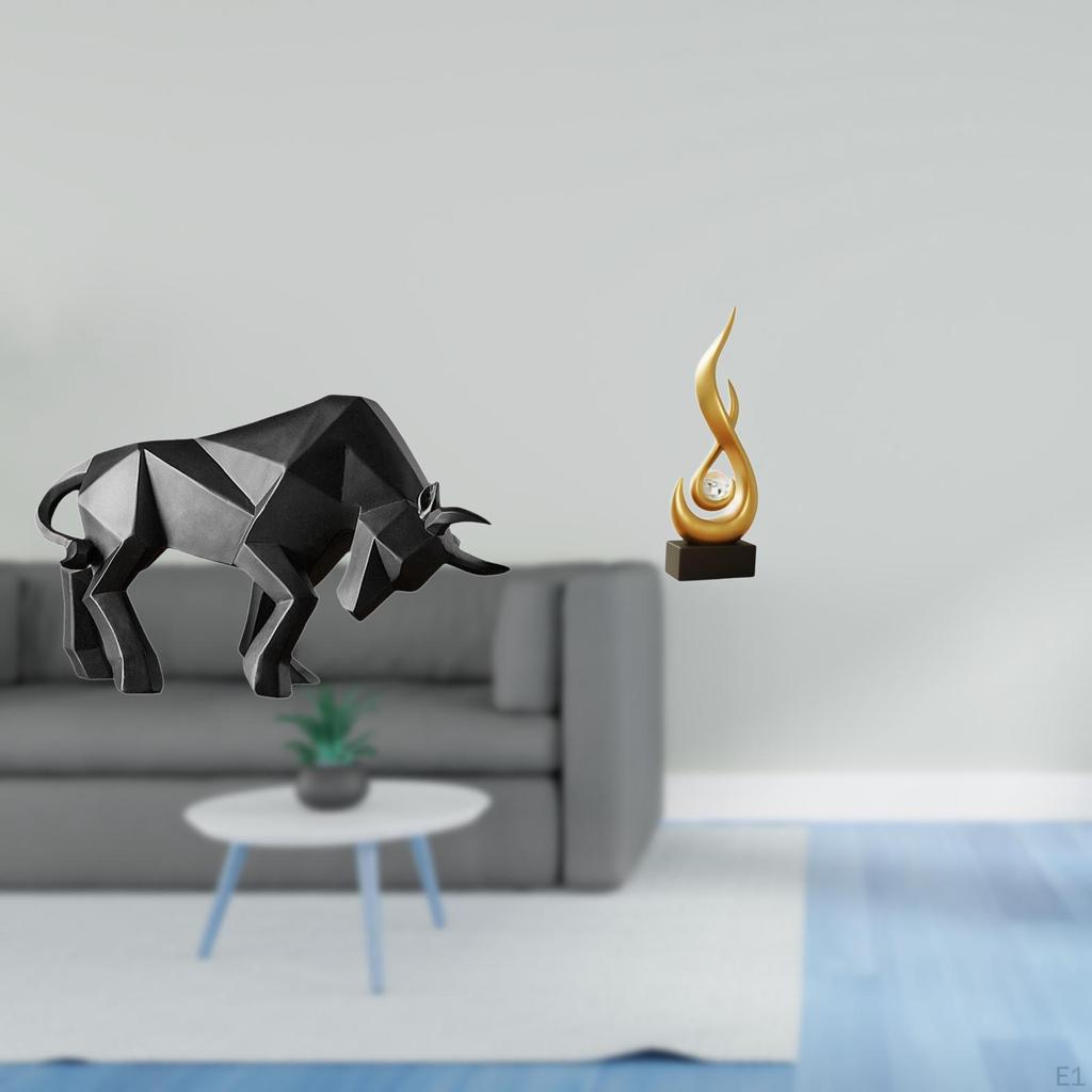 Modern Resin Bull And Flame Sculpture Abstract Figurine for Entryway Tabletop Desk Shelf Office