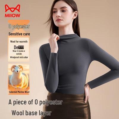 Moomoo Women's Wool Blend Slim-Fit Crewneck Long-Sleeve Top