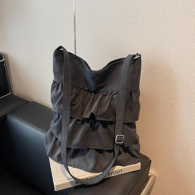 Korean ruffle edge cloth bag women's 2025 new trend fashion niche tote bag large capacity shoulder messenger bag