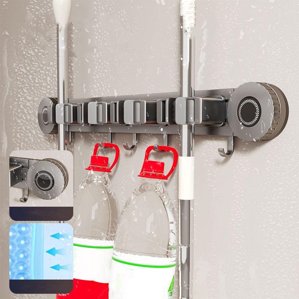Vacuum Suction Wall Mounted Mop Rack Space Aluminum Mop Clip Rack Broom Holder  Household Storage