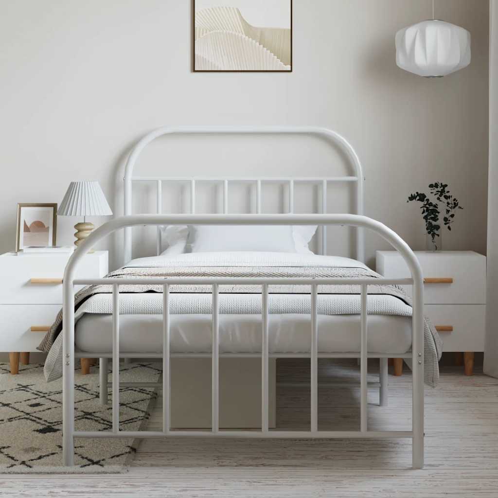Metal Bed Frame with Headboard and Footboard White 100 x 190 cm