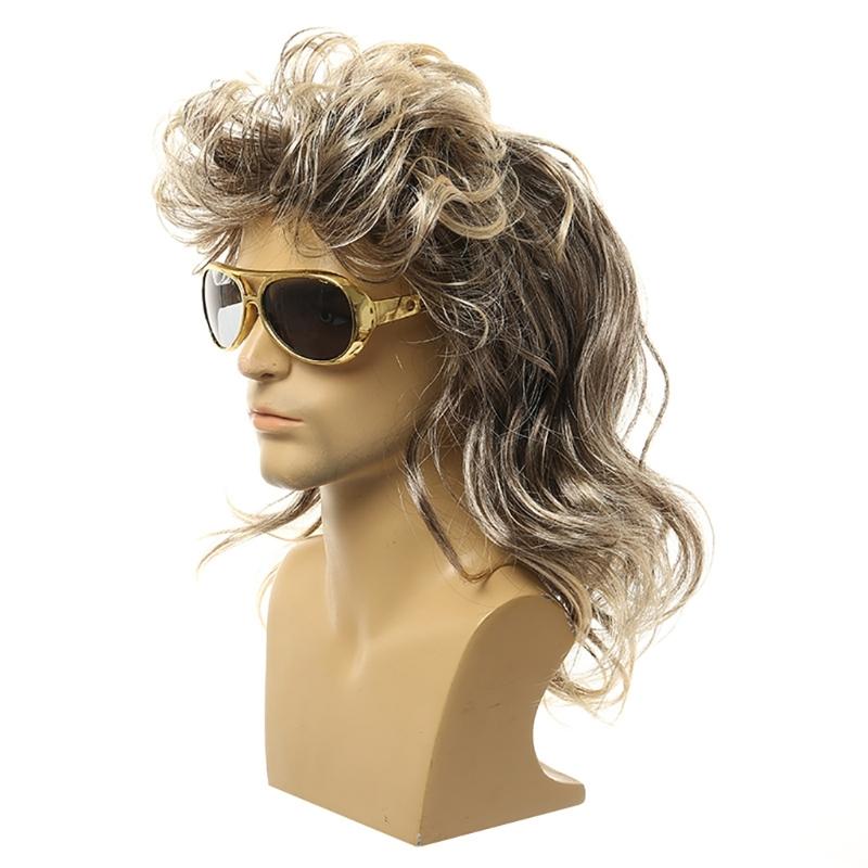 Men's 80s Disco Costume Accessories Set Women Hippie Costume Set Curly Wig Necklace Sunglasses for Disco Theme Party