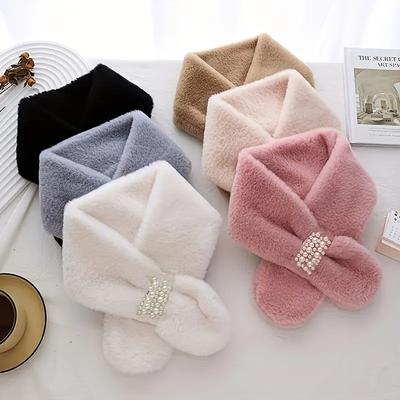 1-10PCS Winter Pearl Button Plush Scarf for Women Thickened Faux Rabbit Fur Neck Warmer Korean Style Warm Ins Fashion Collar