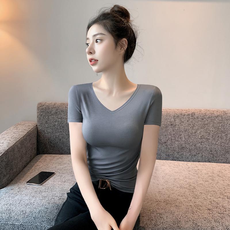 

Женская летняя футболка из модала и ледяного шелка с коротким рукавом и круглым вырезом L (suitable for 120-140 jin)