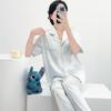 Women's 2025 Ice Silk Pajamas: Summer Thin, Loose Fit, Short Sleeve & Long Pants Set for Spring/Autumn