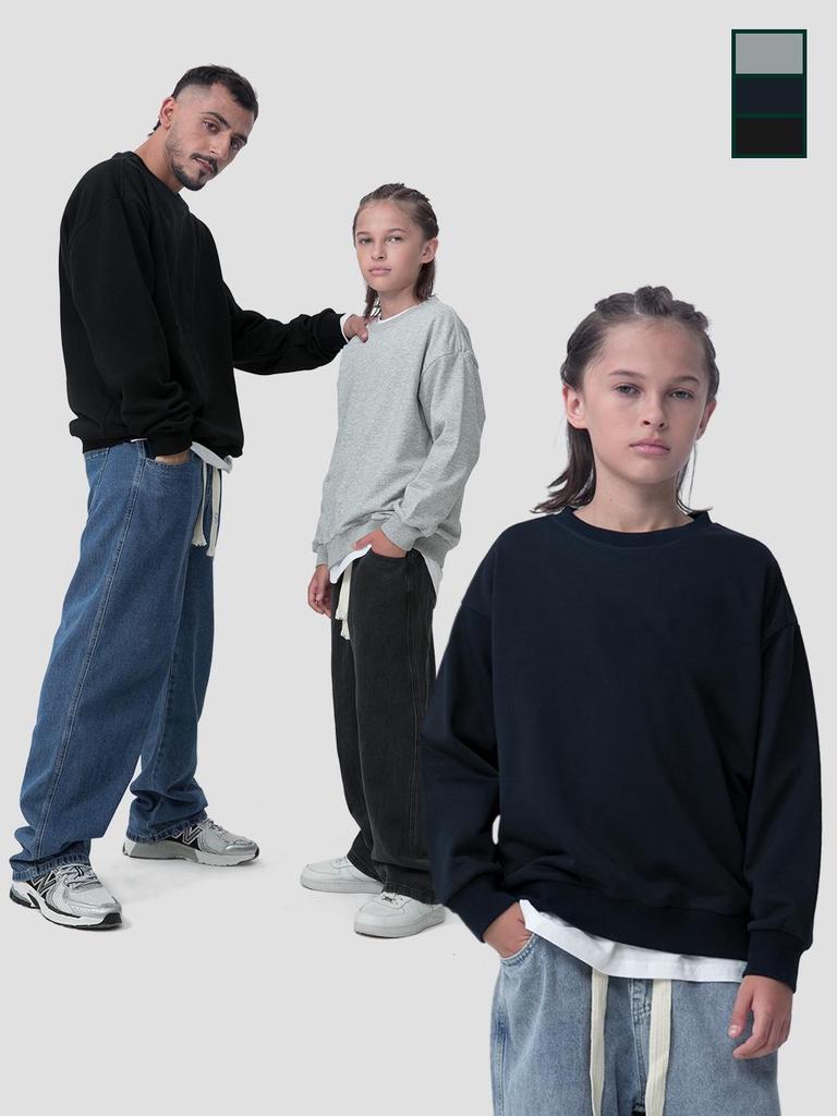 Children's Solid Color Loose-Fit Sweatpants and Sweatshirt Set - Combed Cotton, Large Terry Cloth for Big and Middle Kids