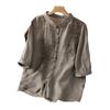 Solid color single-breasted medium-sleeved shirt women's embroidery 1116 summer new thin top temperament loose shirt, women