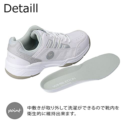 Asahi Wimbledon Sneakers, Unisex, 052, 4E Wide, Low-Cut, Running/Walking, White/Navy, Size 24.5cm