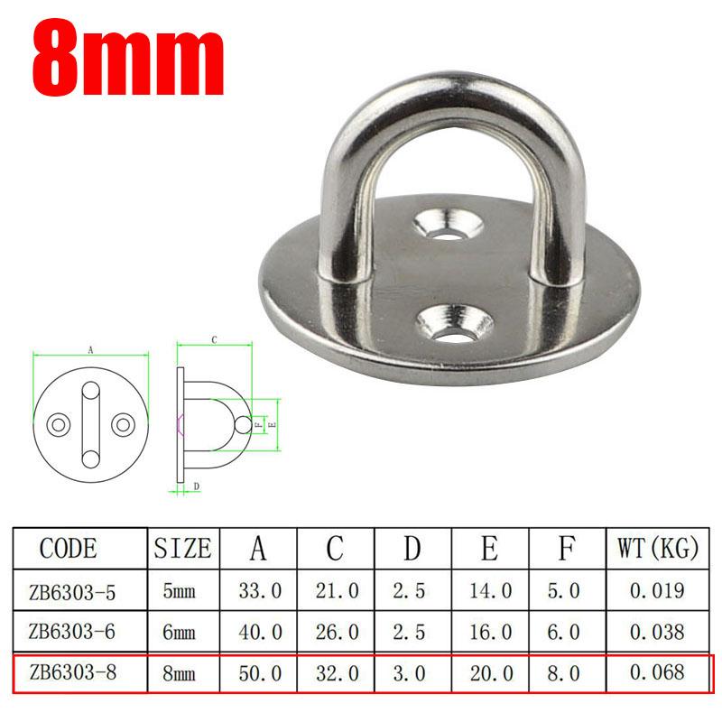 M5 M6 M8 Pad Eye 316 Stainless Steel Plate Hook Fixed Deck Door Buckle Heavy Duty Ceiling Mount Hanger for Yachts Boats Oval