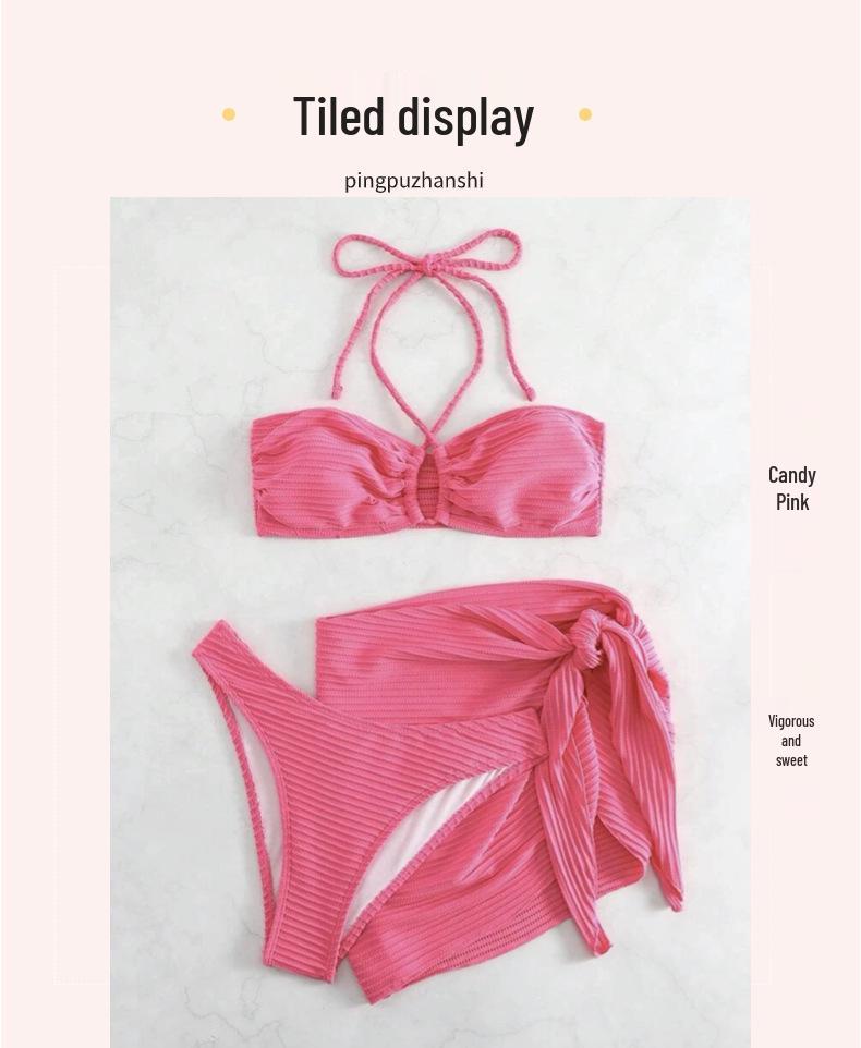 Trendiger Damen-Dreiteiler-Bikini-Badeanzug mit hochwertigem Strandrock