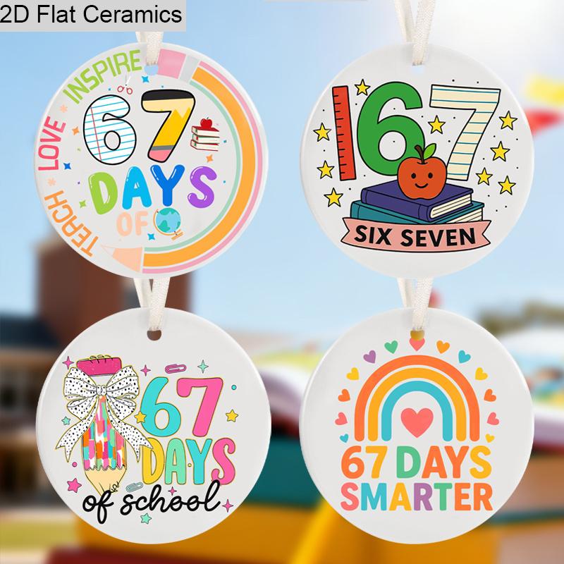 1pc/4pcs School Season, Six Seven Days of School, Smarter Teach Love Inspire Pattern, Ceramic Ornament Hanging Decor, Home Party Decor