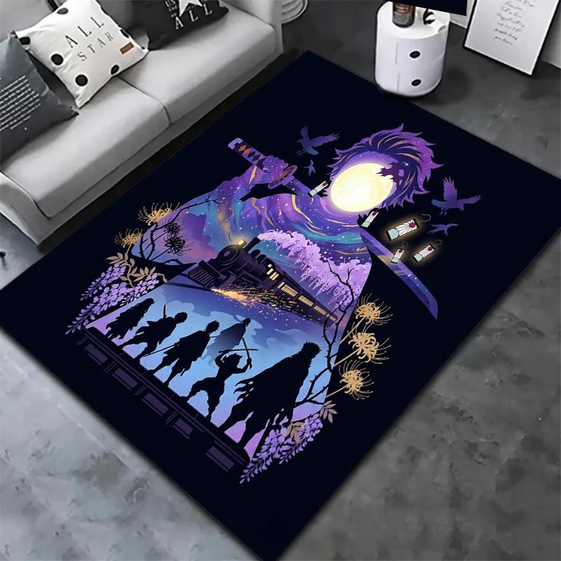 Demon Slayer Kimetsu No Yaiba Teppich für Wohnzimmer Schlafzimmer Zuhause Sofa Dekoration Kinder Spielen Rutschfeste Bodenmatte