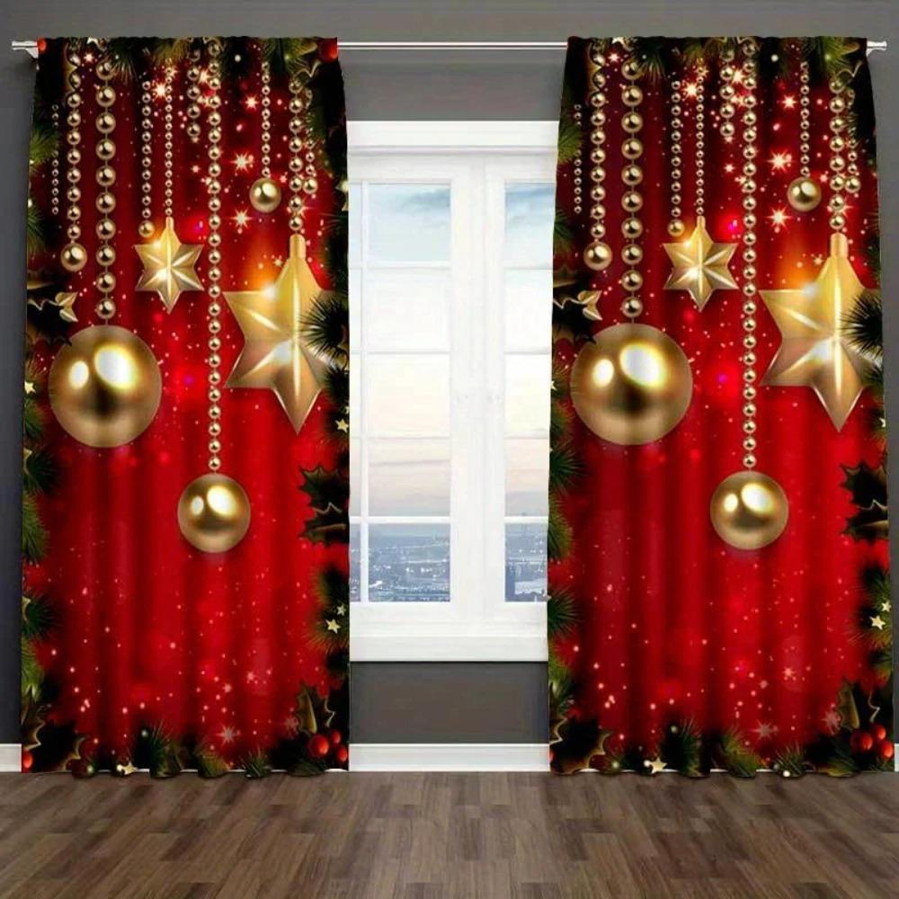 Festive Christmas Printed Drapes Vintage Design Machine Washable Artistic Style  for Livingroom Space Bedchamber Rod Pocket Easy to Hang