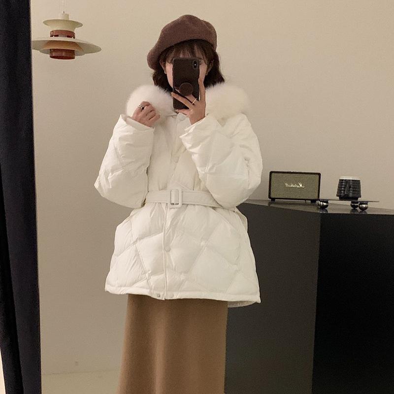 

Fox big fur collar white duck down jacket women s 2025 new sweet waist thin warm small coat tide average size