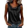 Women's Casual Satin Sleeveless Top Pearl Embellished Round Neck Blouse Smooth Fabric Lightweight Summer Shirt