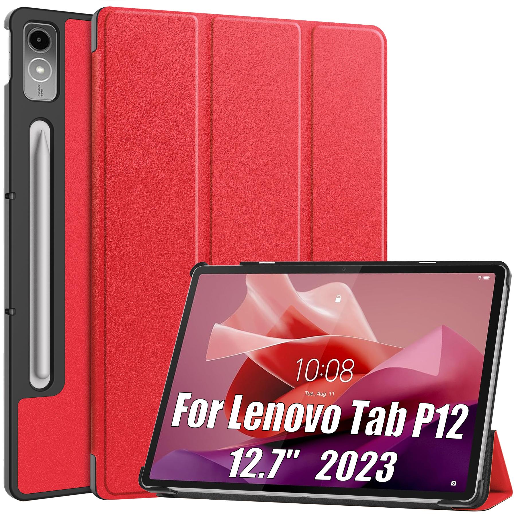 

Кожаный флип-чехол для Lenovo Tab P12 12,7 дюймов 2023, легкий тонкий тонкий трехстворчатый чехол-подставка для планшета с подставкой для Xiaoxin Pad Pro 12,7 TB371FC For Lenovo P12 12.7 красный
