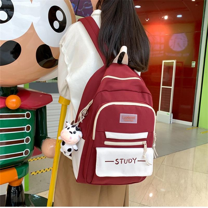 Fashion Contrast Color Women's Backpack Waterproof School Bags For Girls Large Capacity Students Bag Anti-theft School Backpack