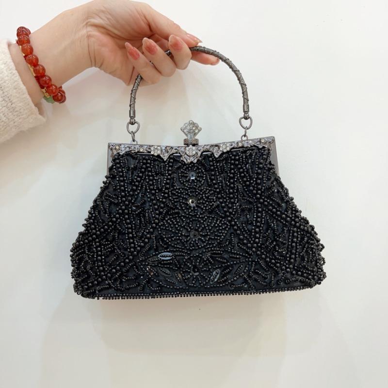

Retro classic fashion ethnic style women s bag handmade beaded handbag banquet dress cheongsam bag women s shoulder чорний