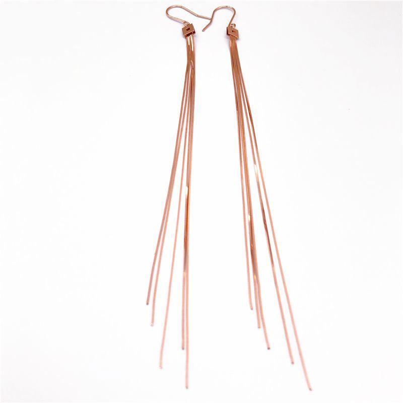 Exquisite Rose Gold Plated Pure Russian Purple Gold Snake Bone Fringed Earrings Fashion Temperament 585 Color Gold Long Earrings