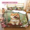 Shiba Inu and Fresh Flowers Pattern Bedding Home Decoration Birthday Gift (1 * duvet cover + 2 * pillowcase, without core)