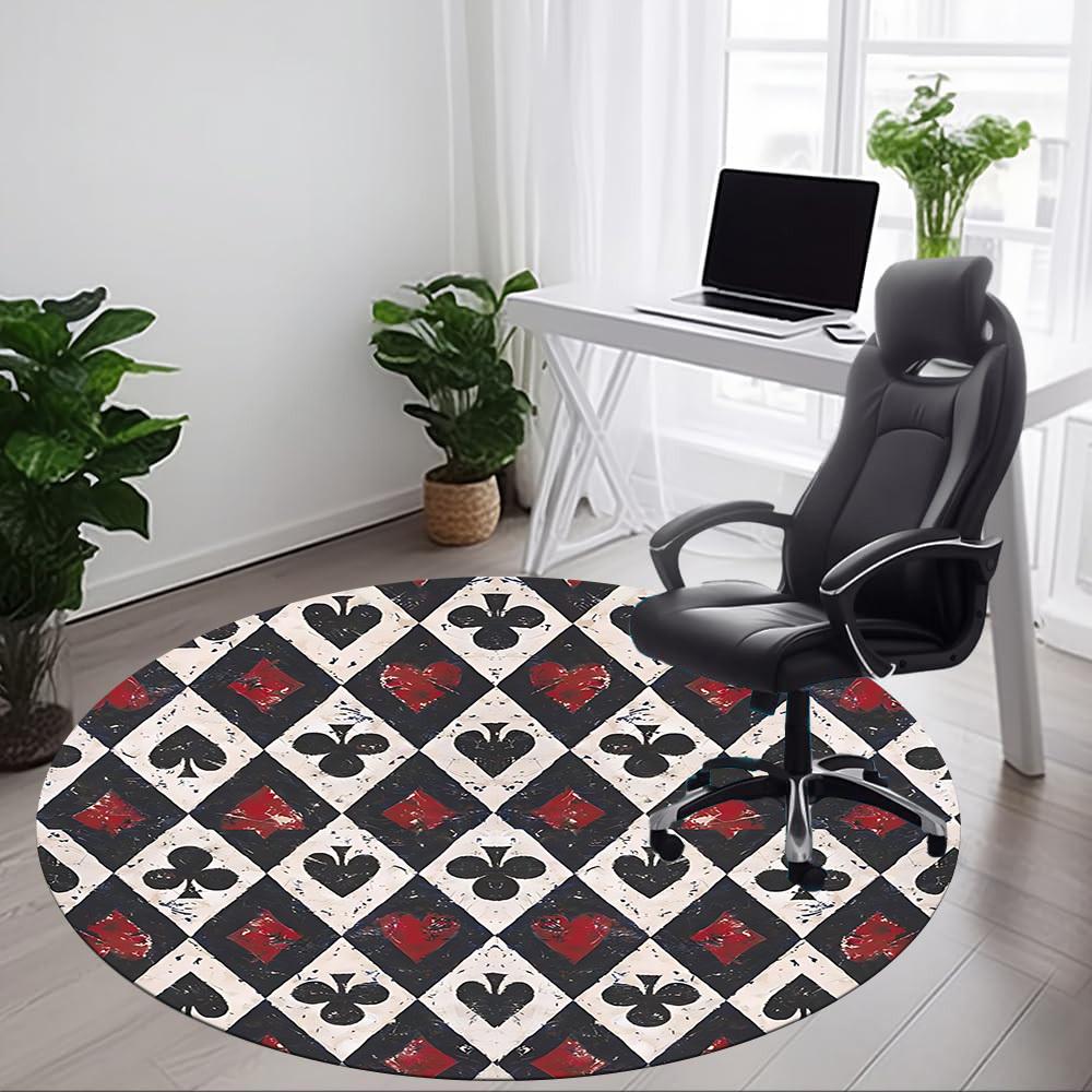 1pc Playing Cards Pattern Office Round Area Rug, Indoor Mat Suitable For Office, Under Office Chairs Bedroom Living Room Home Decor, Room Deco