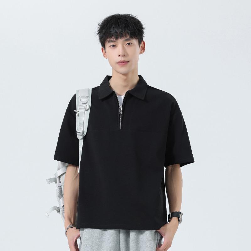 

Men Half Zip Solid Polo Shirt Collar Short Sleeve Loose Casual Minimal Smart Daily Office Summer Top M чорний