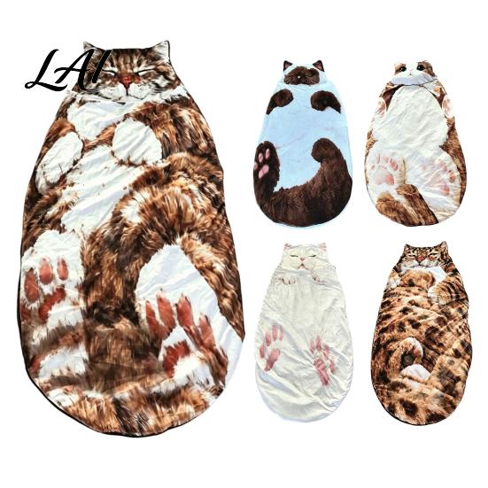 Baumwoll-Schlafsack Plüschkatze Umschlag-Schlafsack Winter für Männer Frauen Weiche Tier-Nickerchenmatte Sack Zuhause Reise