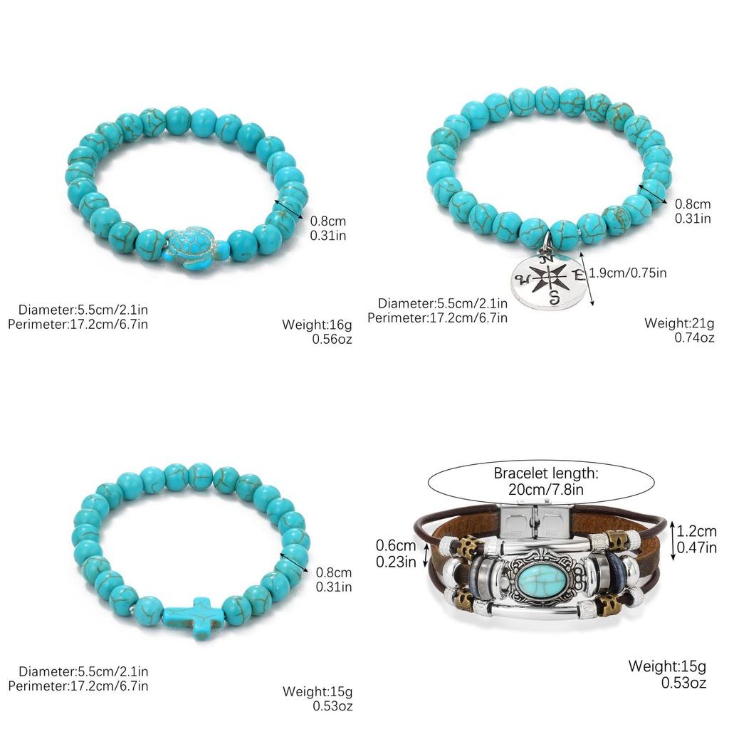 Fashionable Bohemian Ethnic Turquoise Beaded Bracelet Set For Women