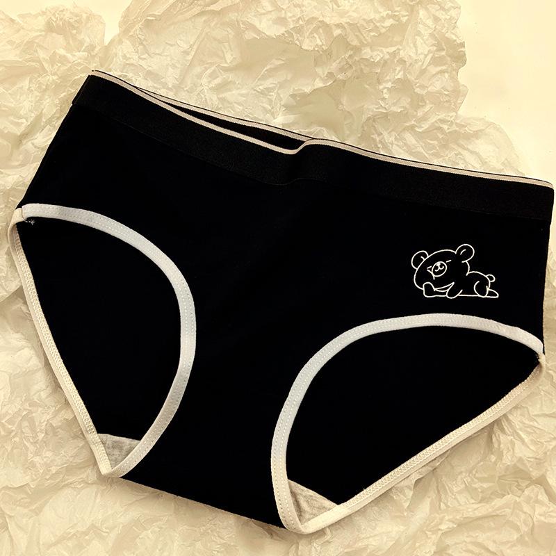 

Women s Korean-Style Mid-Waist Cotton Briefs - Bear Print, Breathable, Sexy, Student-Style. XL (115-130 jin) чёрный