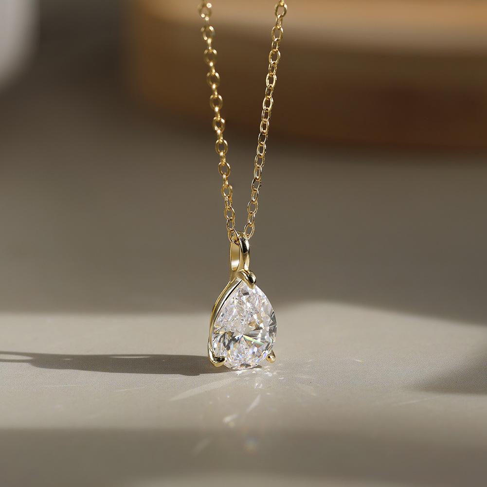 Fine Pendant Necklaces 8A Cubic Zircon Waterdrop Charms 925 Sterling Siver 14k Gold Plated CZ Necklace for Women