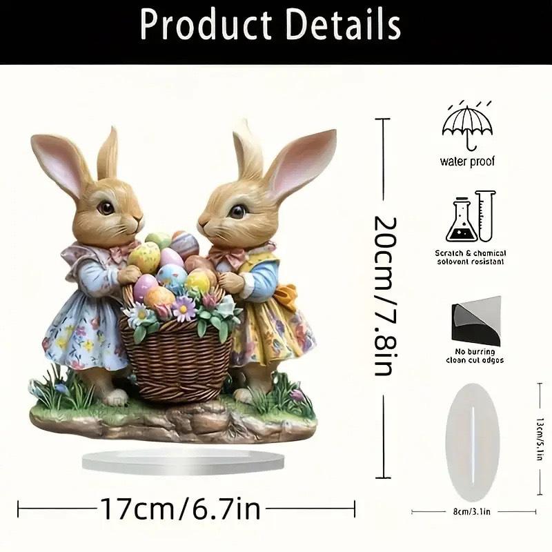 Easter Bunny Ornament Flat Acrylic Ornament Rabbit House Single Desktop Home Office Garden Ornament Yard Decoration Gift