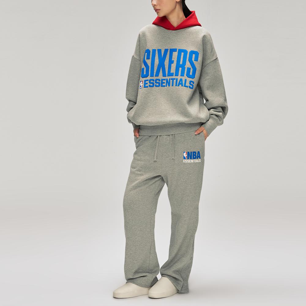 Fear of God Essentials Sixers Sport Hoodie Concrete Heather/ Red Unisex Tops Grey 192NB256416F