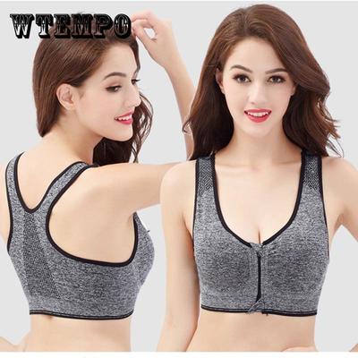 Front Buckle Zipper No Steel Ring Sports Bra Vest Style Large Size Sports Shockproof Gathering Running Underwear Women